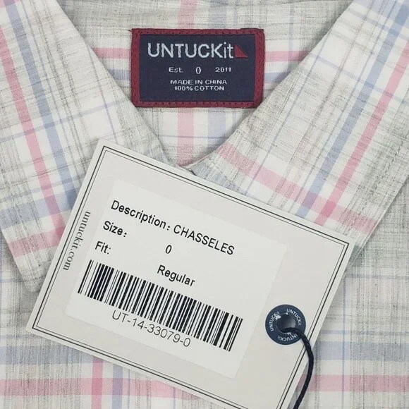 UNTUCKit Chasseles Cotton LS Shirt Lt Blue Green Pink Plaid Womens 0 Regular Fit - Picture 2 of 16